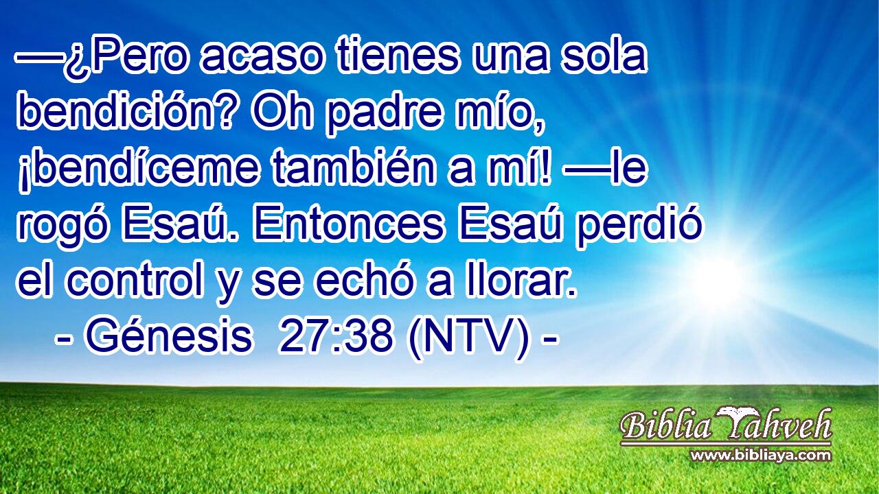 —¿Pero acaso tienes una sola bendición? Oh padre mío, ¡bendíceme también a mí! —le rogó Esaú. Entonces Esaú perdió el control y se echó a llorar.