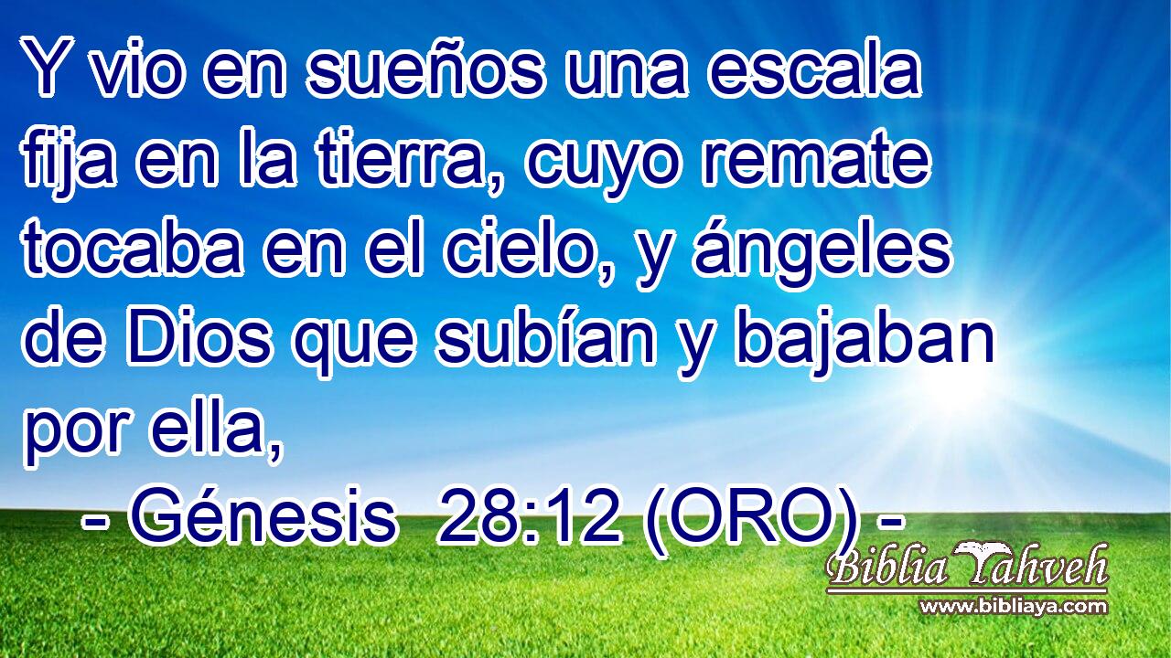  Y vio en sueños una escala fija en la tierra, cuyo remate tocaba en el cielo, y ángeles de Dios que subían y bajaban por ella, 