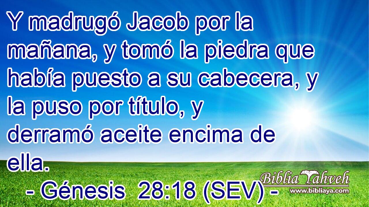 Y madrugó Jacob por la mañana, y tomó la piedra que había puesto a su cabecera, y la puso por título, y derramó aceite encima de ella.