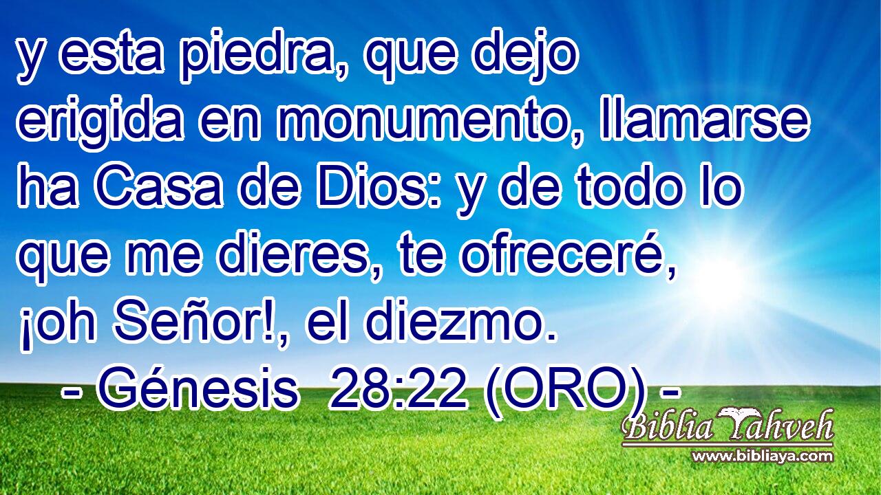 y esta piedra, que dejo erigida en monumento, llamarse ha Casa de Dios: y de todo lo que me dieres, te ofreceré, ¡oh Señor!, el diezmo. 