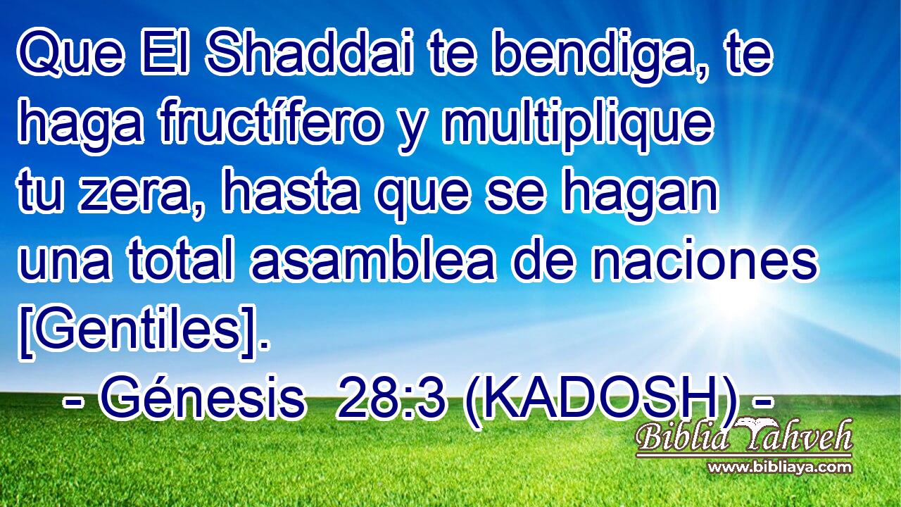  Que El Shaddai te bendiga, te haga fructífero y multiplique tu zera, hasta que se hagan una total asamblea de naciones [Gentiles]. 