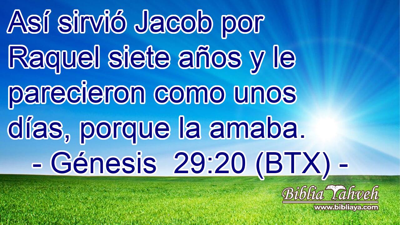 Así sirvió Jacob por Raquel siete años y le parecieron como unos días, porque la amaba.