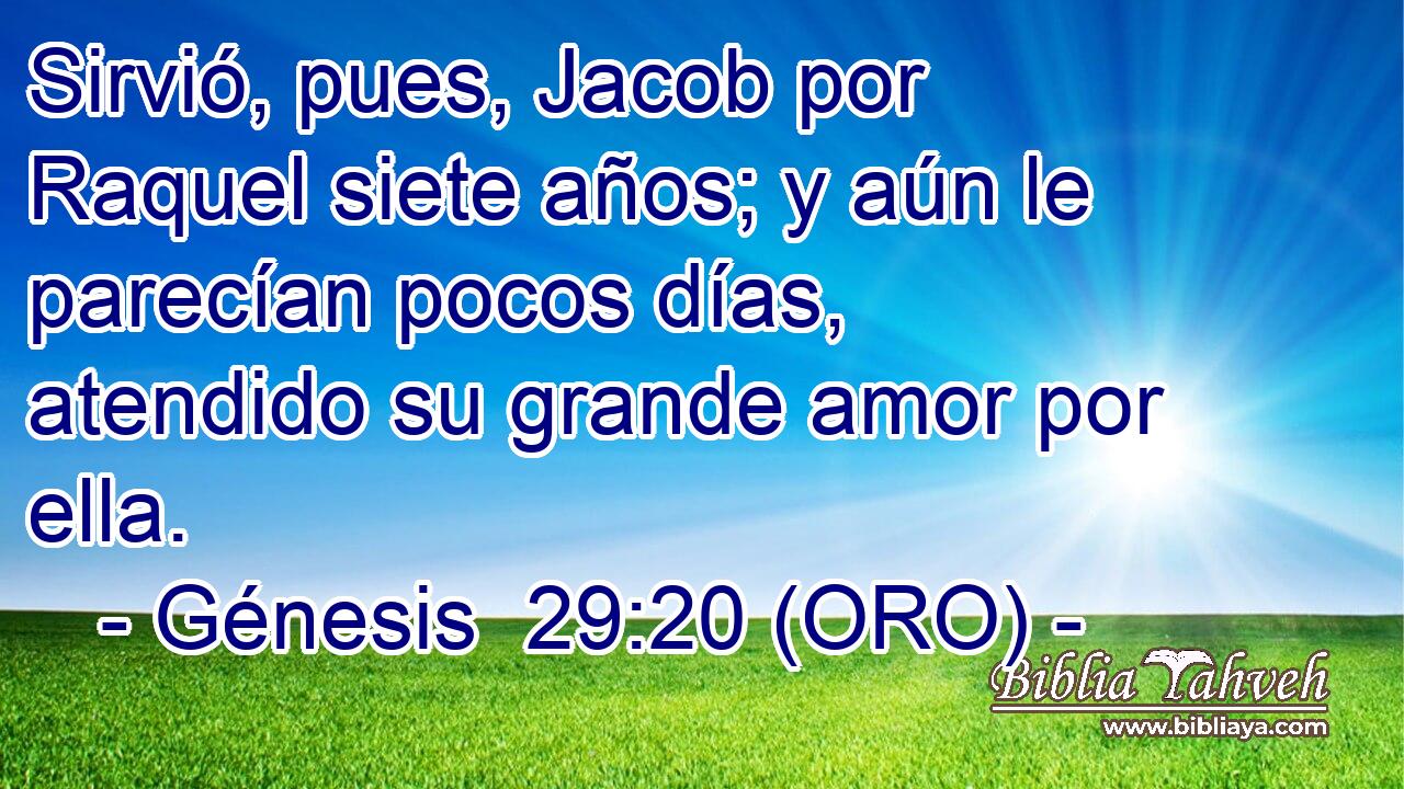  Sirvió, pues, Jacob por Raquel siete años; y aún le parecían pocos días, atendido su grande amor por ella.