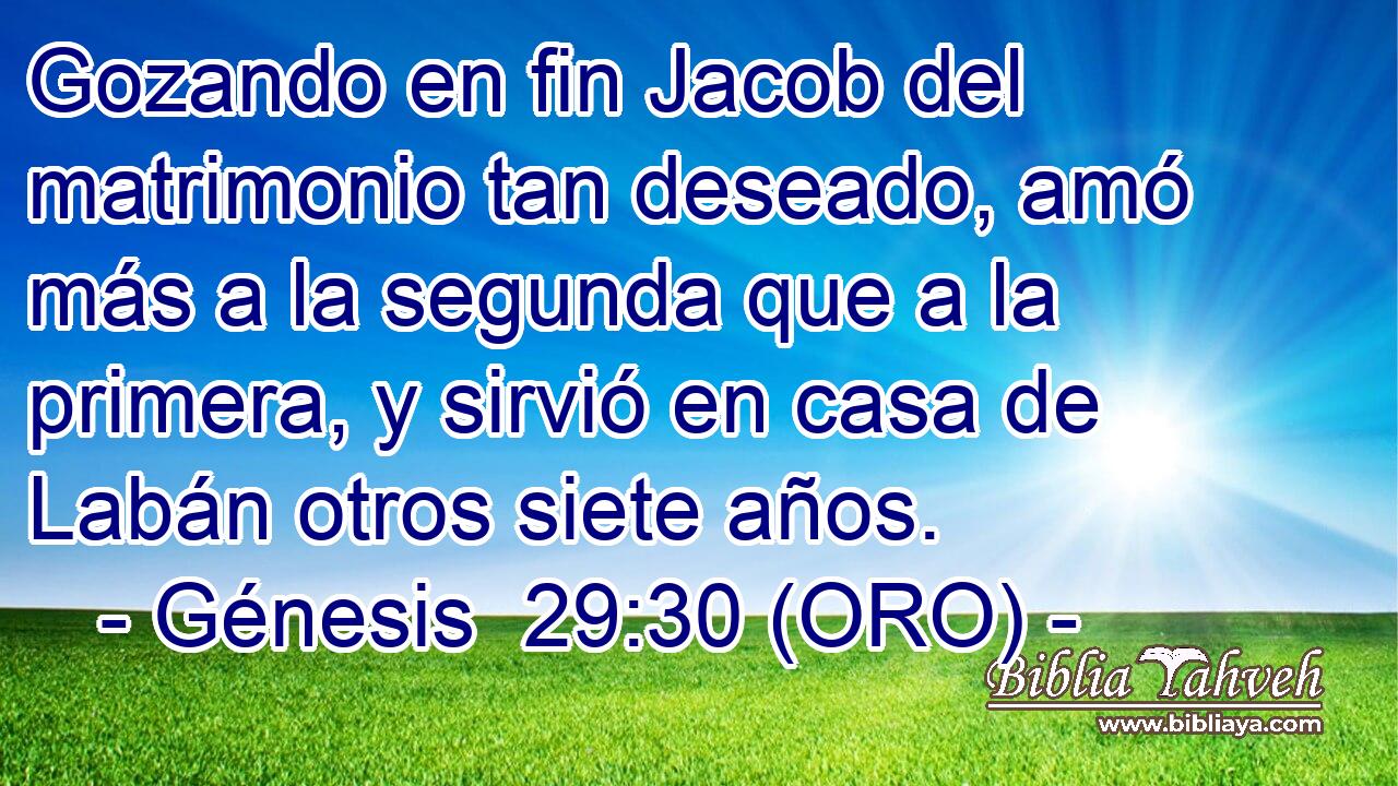  Gozando en fin Jacob del matrimonio tan deseado, amó más a la segunda que a la primera, y sirvió en casa de Labán otros siete años. 