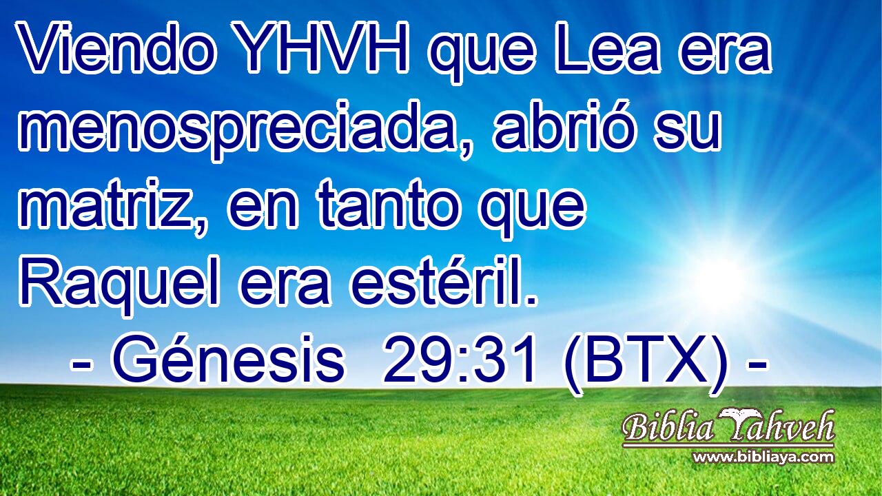 Viendo YHVH que Lea era menospreciada, abrió su matriz, en tanto que Raquel era estéril.