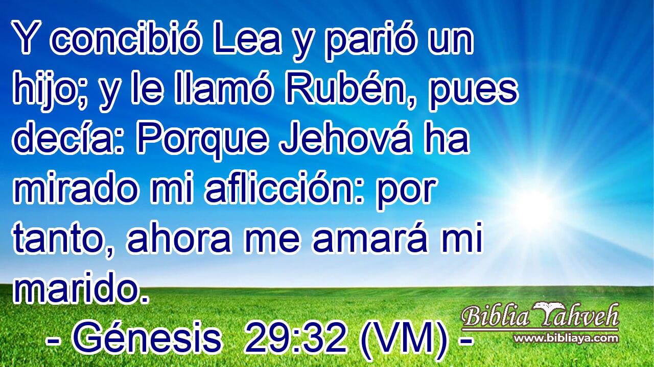  Y concibió Lea y parió un hijo; y le llamó Rubén, pues decía: Porque Jehová ha mirado mi aflicción: por tanto, ahora me amará mi marido. 
