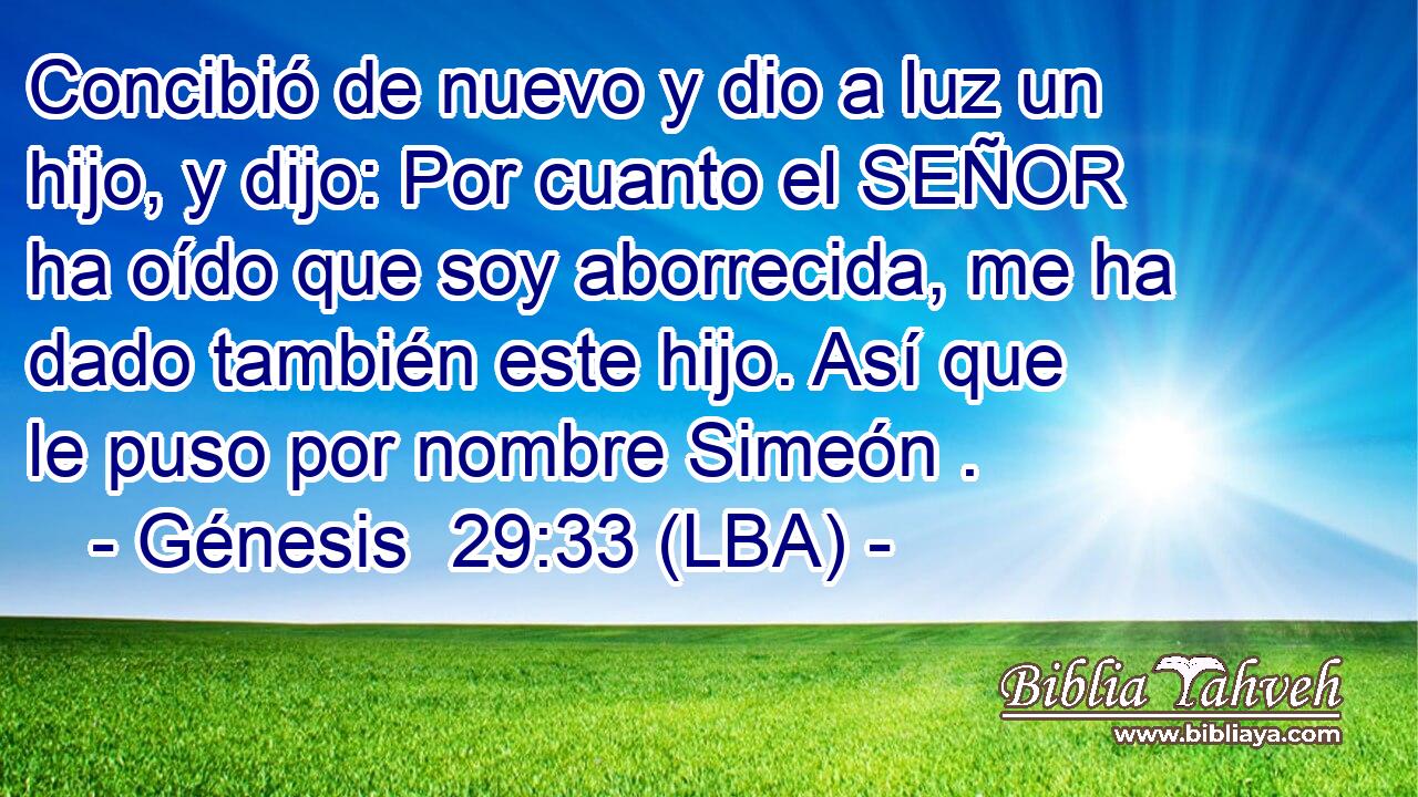 Concibió de nuevo y dio a luz un hijo, y dijo: Por cuanto el SEÑOR ha oído que soy aborrecida, me ha dado también este hijo. Así que le puso por nombre Simeón .