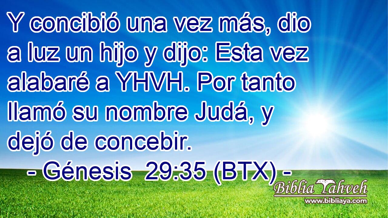 Y concibió una vez más, dio a luz un hijo y dijo: Esta vez alabaré a YHVH. Por tanto llamó su nombre Judá, y dejó de concebir.