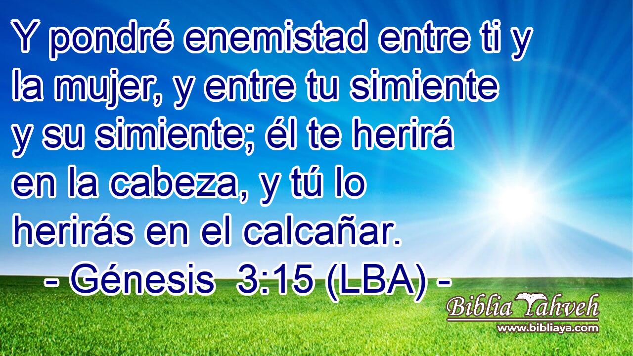 Y pondré enemistad entre ti y la mujer, y entre tu simiente y su simiente; él te herirá en la cabeza, y tú lo herirás en el calcañar.