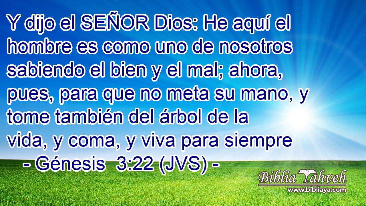 Y dijo el SEÑOR Dios: He aquí el hombre es como uno de nosotros sabiendo el bien y el mal; ahora, pues, para que no meta su mano, y tome también del árbol de la vida, y coma, y viva para siempre