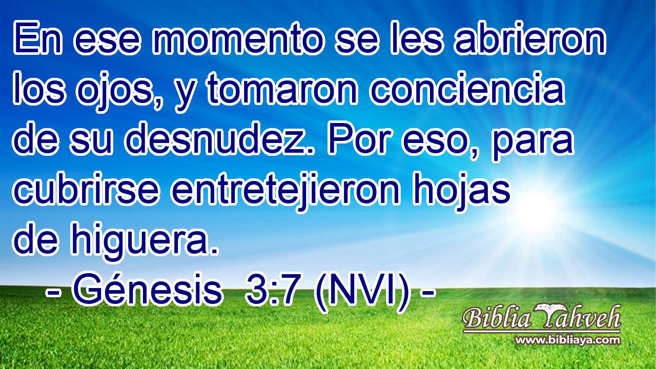  En ese momento se les abrieron los ojos, y tomaron conciencia de su desnudez. Por eso, para cubrirse entretejieron hojas de higuera. 