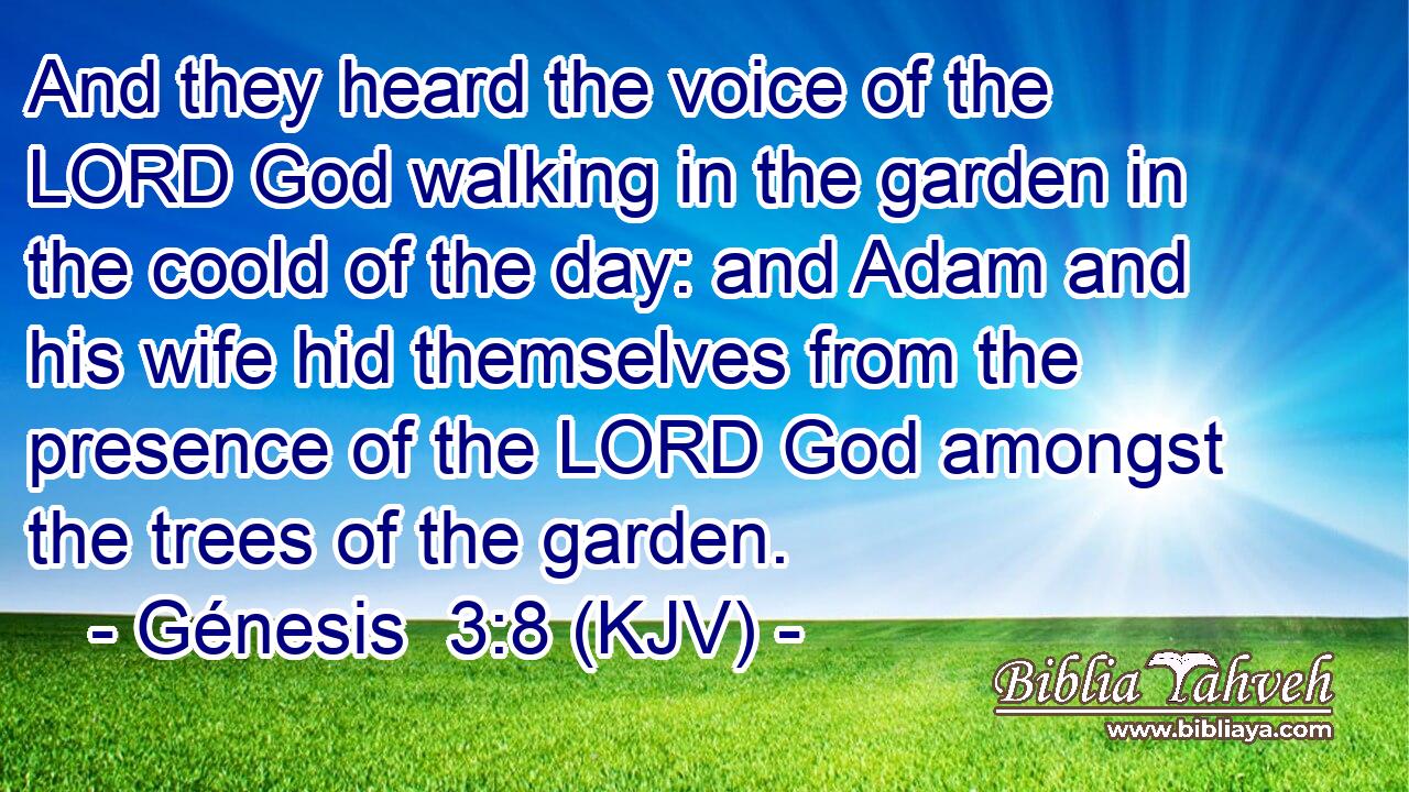 And they heard the voice of the LORD God walking in the garden in the coold of the day: and Adam and his wife hid themselves from the presence of the LORD God amongst the trees of the garden.