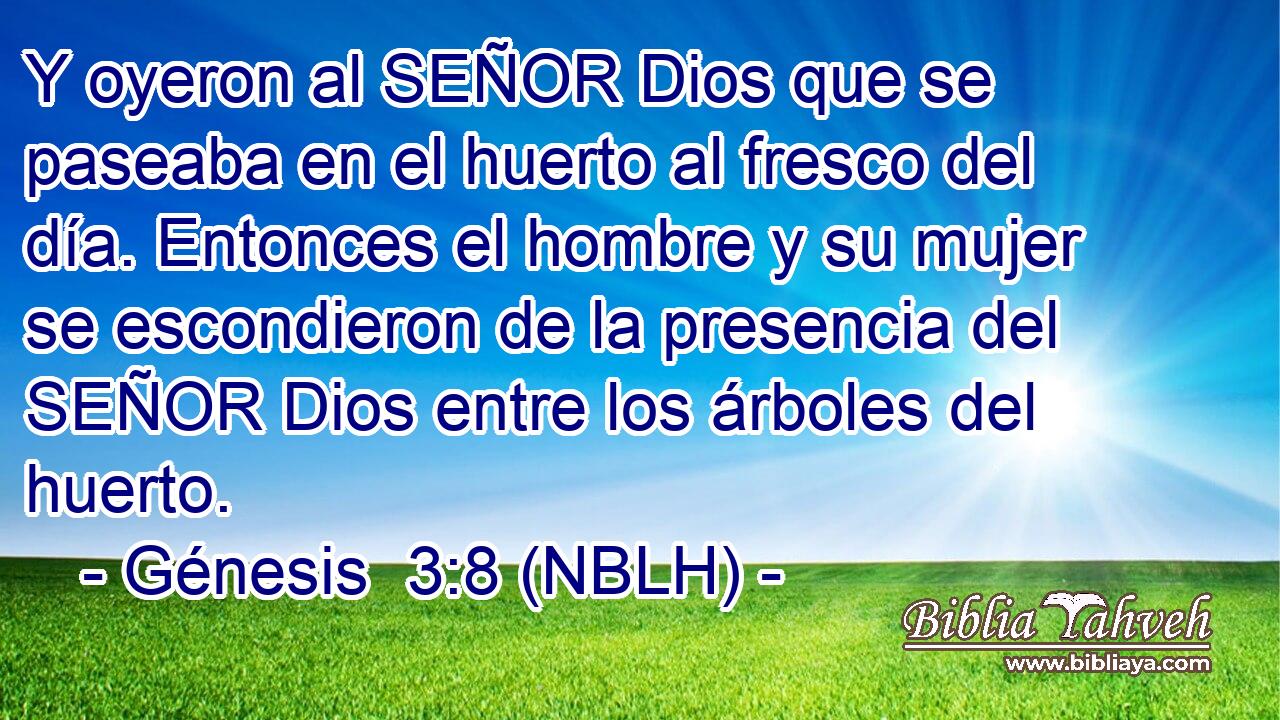 Y oyeron al SEÑOR Dios que se paseaba en el huerto al fresco del día. Entonces el hombre y su mujer se escondieron de la presencia del SEÑOR Dios entre los árboles del huerto. 
