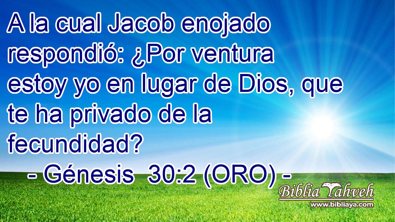  A la cual Jacob enojado respondió: ¿Por ventura estoy yo en lugar de Dios, que te ha privado de la fecundidad? 