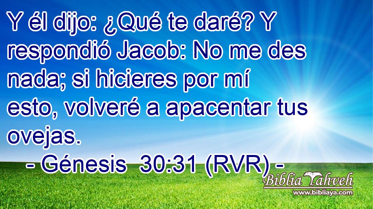 Y él dijo: ¿Qué te daré? Y respondió Jacob: No me des nada; si hicieres por mí esto, volveré a apacentar tus ovejas.