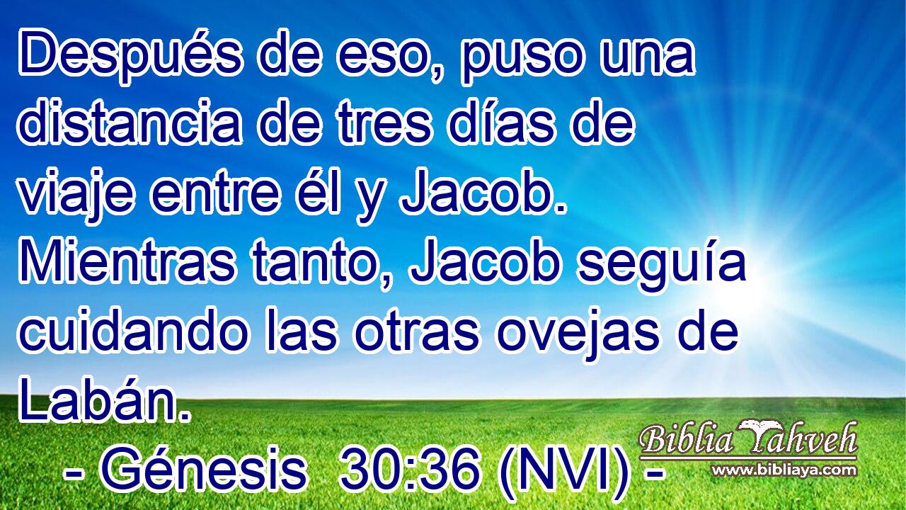  Después de eso, puso una distancia de tres días de viaje entre él y Jacob. Mientras tanto, Jacob seguía cuidando las otras ovejas de Labán. 