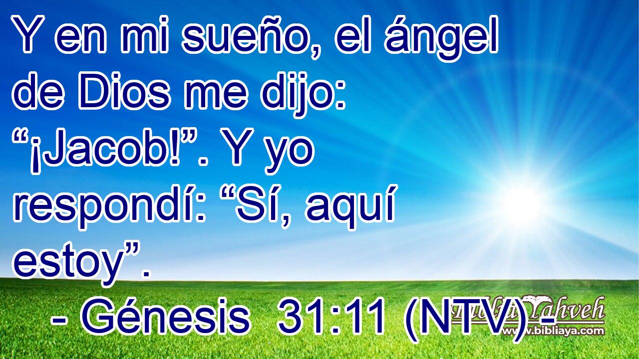 Y en mi sueño, el ángel de Dios me dijo: “¡Jacob!”. Y yo respondí: “Sí, aquí estoy”.