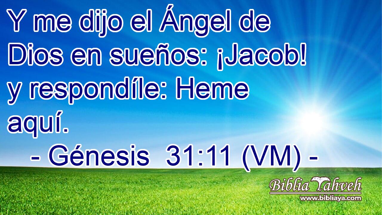  Y me dijo el Ángel de Dios en sueños: ¡Jacob! y respondíle: Heme aquí. 