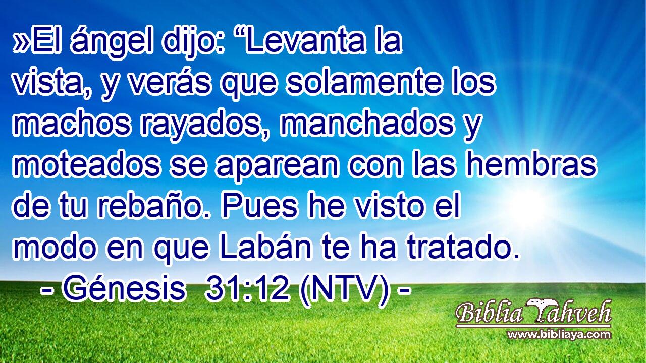»El ángel dijo: “Levanta la vista, y verás que solamente los machos rayados, manchados y moteados se aparean con las hembras de tu rebaño. Pues he visto el modo en que Labán te ha tratado.
