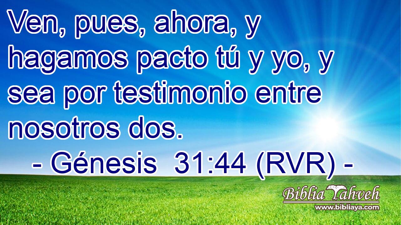 Ven, pues, ahora, y hagamos pacto tú y yo, y sea por testimonio entre nosotros dos.