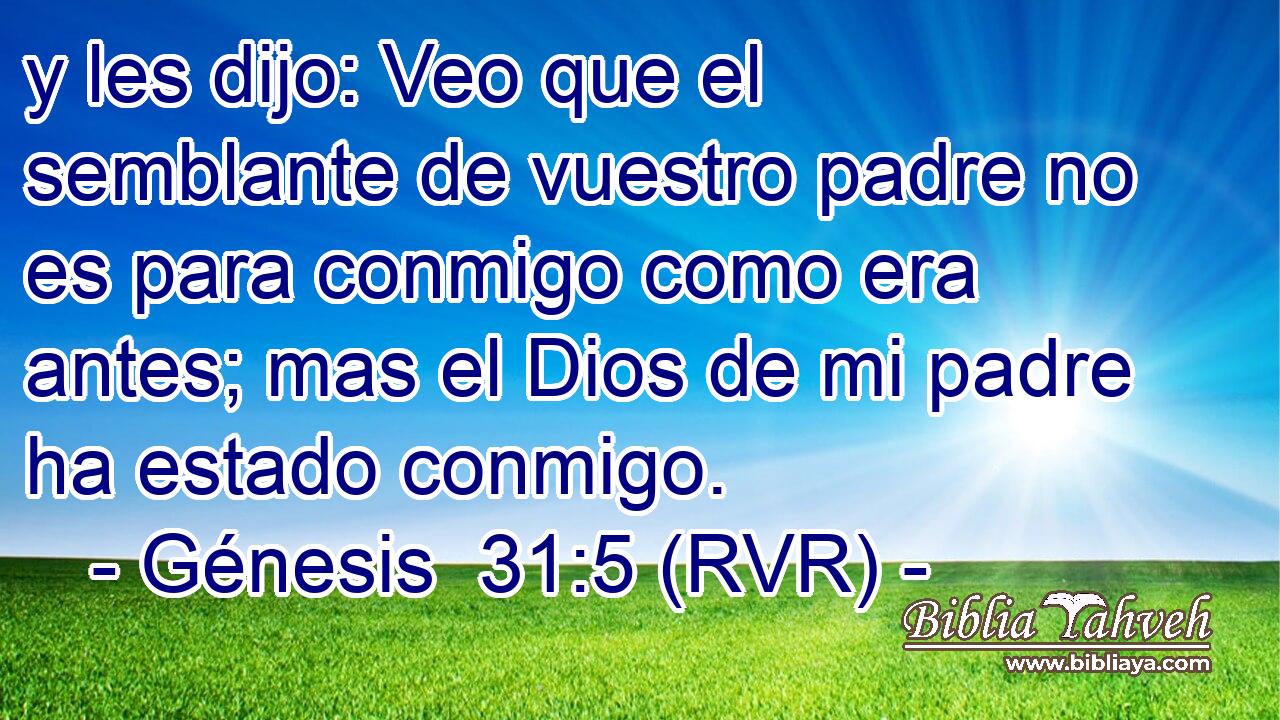 y les dijo: Veo que el semblante de vuestro padre no es para conmigo como era antes; mas el Dios de mi padre ha estado conmigo.