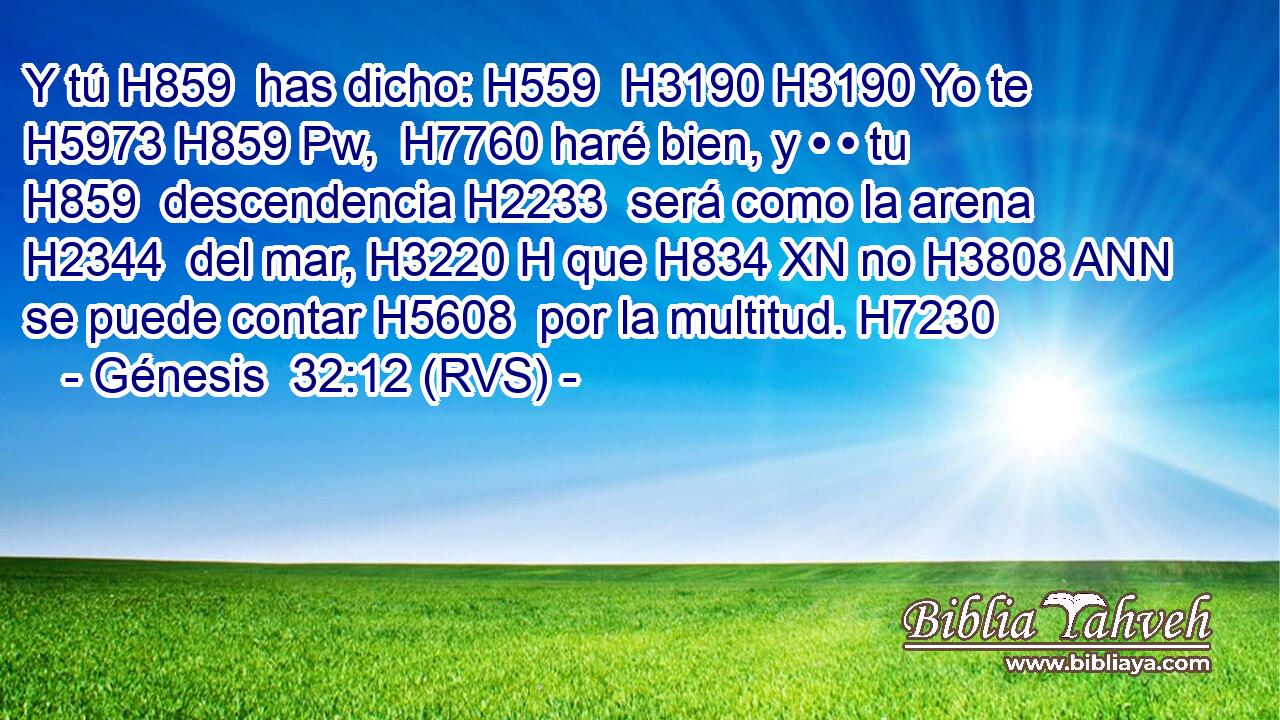 Y tú H859  has dicho: H559  H3190 H3190 Yo te H5973 H859 Pw,  H7760 haré bien, y • • tu H859  descendencia H2233  será como la arena H2344  del mar, H3220 H que H834 XN no H3808 ANN se puede contar H5608  por la multitud. H7230  