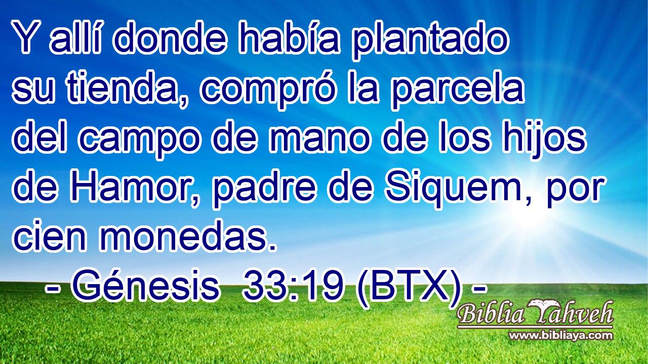 Y allí donde había plantado su tienda, compró la parcela del campo de mano de los hijos de Hamor, padre de Siquem, por cien monedas.
