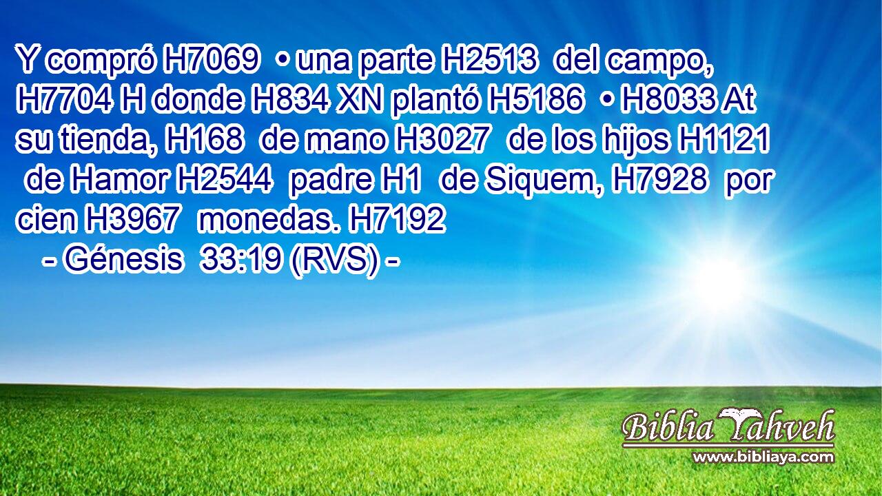 Y compró H7069  • una parte H2513  del campo, H7704 H donde H834 XN plantó H5186  • H8033 At su tienda, H168  de mano H3027  de los hijos H1121  de Hamor H2544  padre H1  de Siquem, H7928  por cien H3967  monedas. H7192  