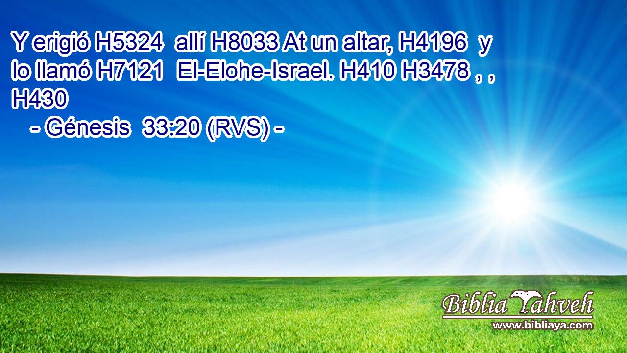 Y erigió H5324  allí H8033 At un altar, H4196  y lo llamó H7121  El-Elohe-Israel. H410 H3478 , ,  H430 