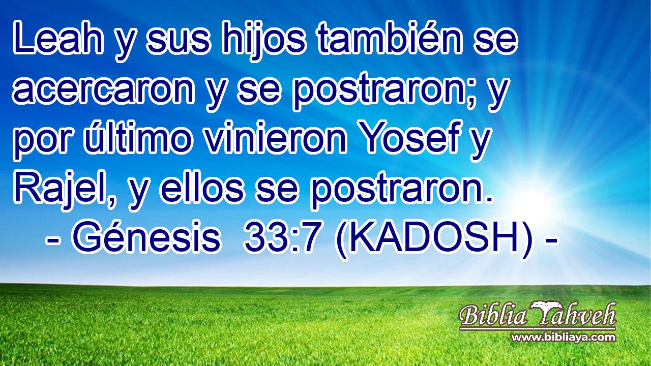  Leah y sus hijos también se acercaron y se postraron; y por último vinieron Yosef y Rajel, y ellos se postraron. 