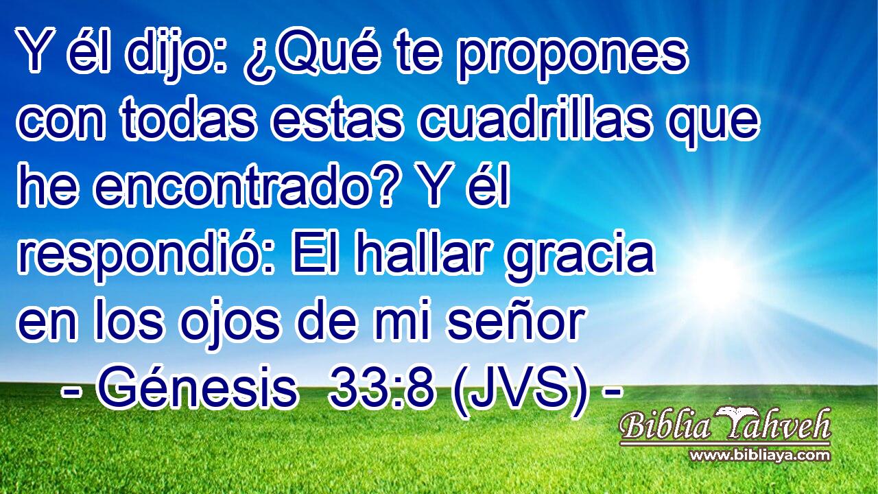 Y él dijo: ¿Qué te propones con todas estas cuadrillas que he encontrado? Y él respondió: El hallar gracia en los ojos de mi señor