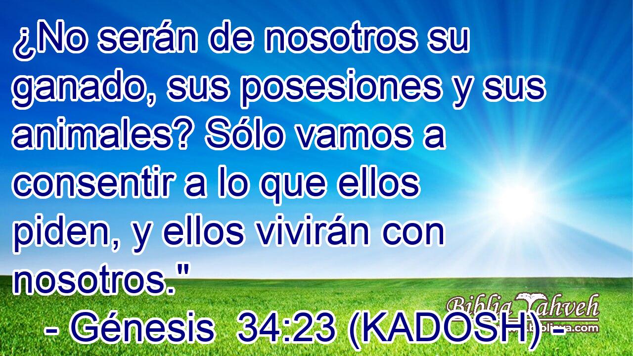  ¿No serán de nosotros su ganado, sus posesiones y sus animales? Sólo vamos a consentir a lo que ellos piden, y ellos vivirán con nosotros.