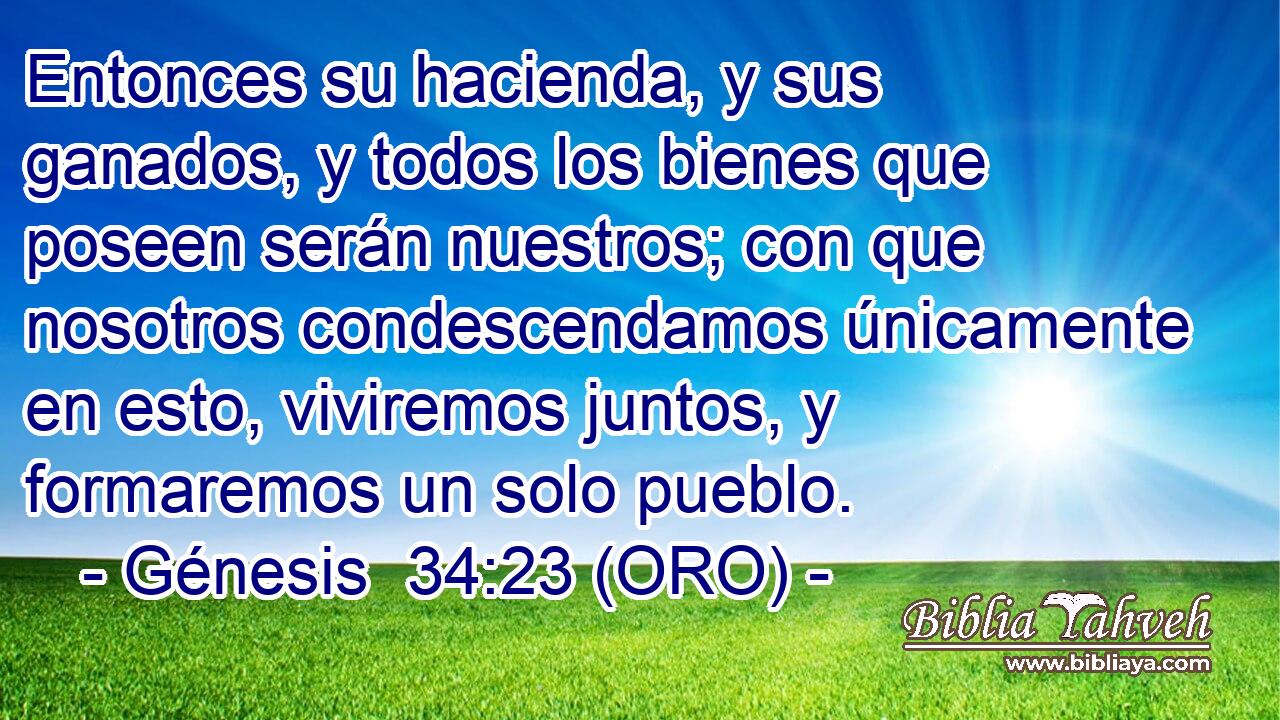  Entonces su hacienda, y sus ganados, y todos los bienes que poseen serán nuestros; con que nosotros condescendamos únicamente en esto, viviremos juntos, y formaremos un solo pueblo. 