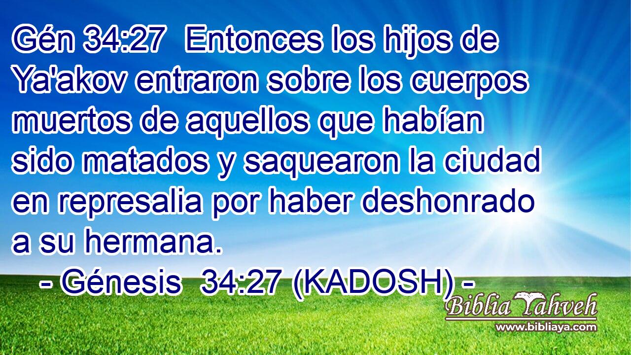 Entonces los hijos de Ya'akov entraron sobre los cuerpos muertos de aquellos que habían sido matados y saquearon la ciudad en represalia por haber deshonrado a su hermana. 