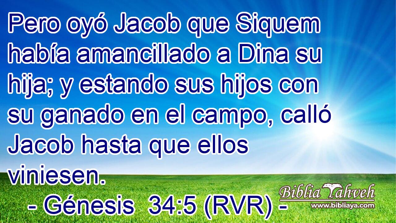 Pero oyó Jacob que Siquem había amancillado a Dina su hija; y estando sus hijos con su ganado en el campo, calló Jacob hasta que ellos viniesen.