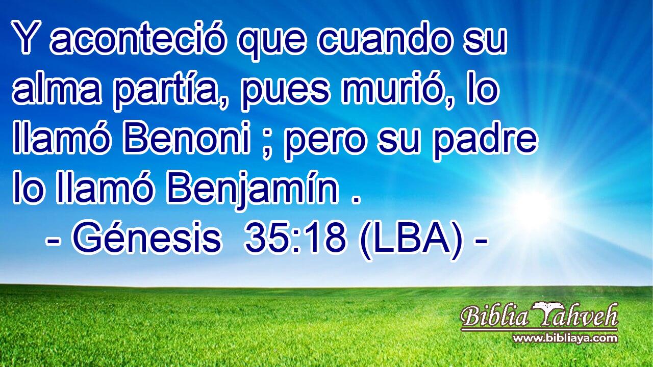 Y aconteció que cuando su alma partía, pues murió, lo llamó Benoni ; pero su padre lo llamó Benjamín .