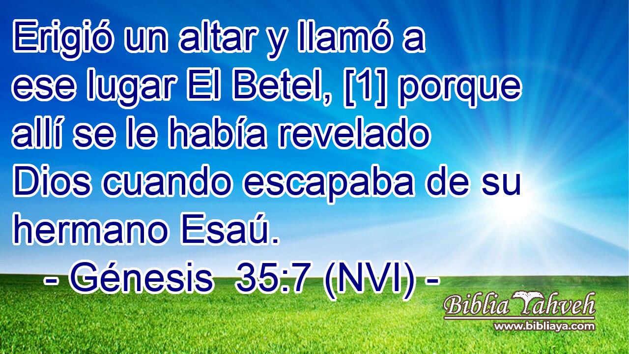  Erigió un altar y llamó a ese lugar El Betel, [1] porque allí se le había revelado Dios cuando escapaba de su hermano Esaú. 