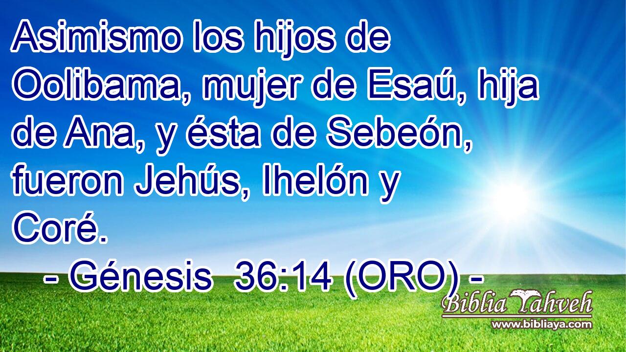  Asimismo los hijos de Oolibama, mujer de Esaú, hija de Ana, y ésta de Sebeón, fueron Jehús, Ihelón y Coré. 
