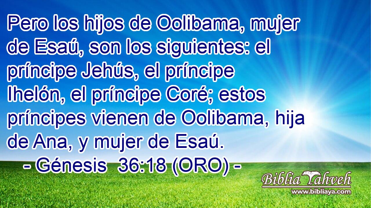  Pero los hijos de Oolibama, mujer de Esaú, son los siguientes: el príncipe Jehús, el príncipe Ihelón, el príncipe Coré; estos príncipes vienen de Oolibama, hija de Ana, y mujer de Esaú. 