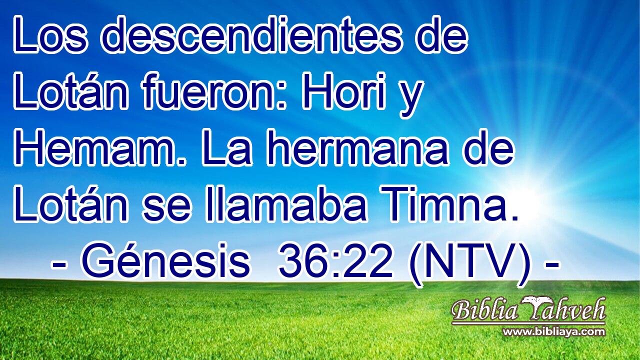 Los descendientes de Lotán fueron: Hori y Hemam. La hermana de Lotán se llamaba Timna.