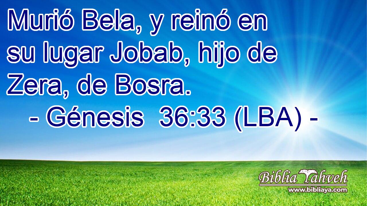Murió Bela, y reinó en su lugar Jobab, hijo de Zera, de Bosra.