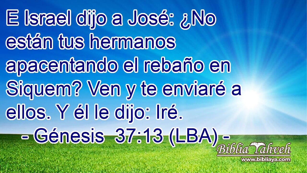 E Israel dijo a José: ¿No están tus hermanos apacentando el rebaño en Siquem? Ven y te enviaré a ellos. Y él le dijo: Iré.