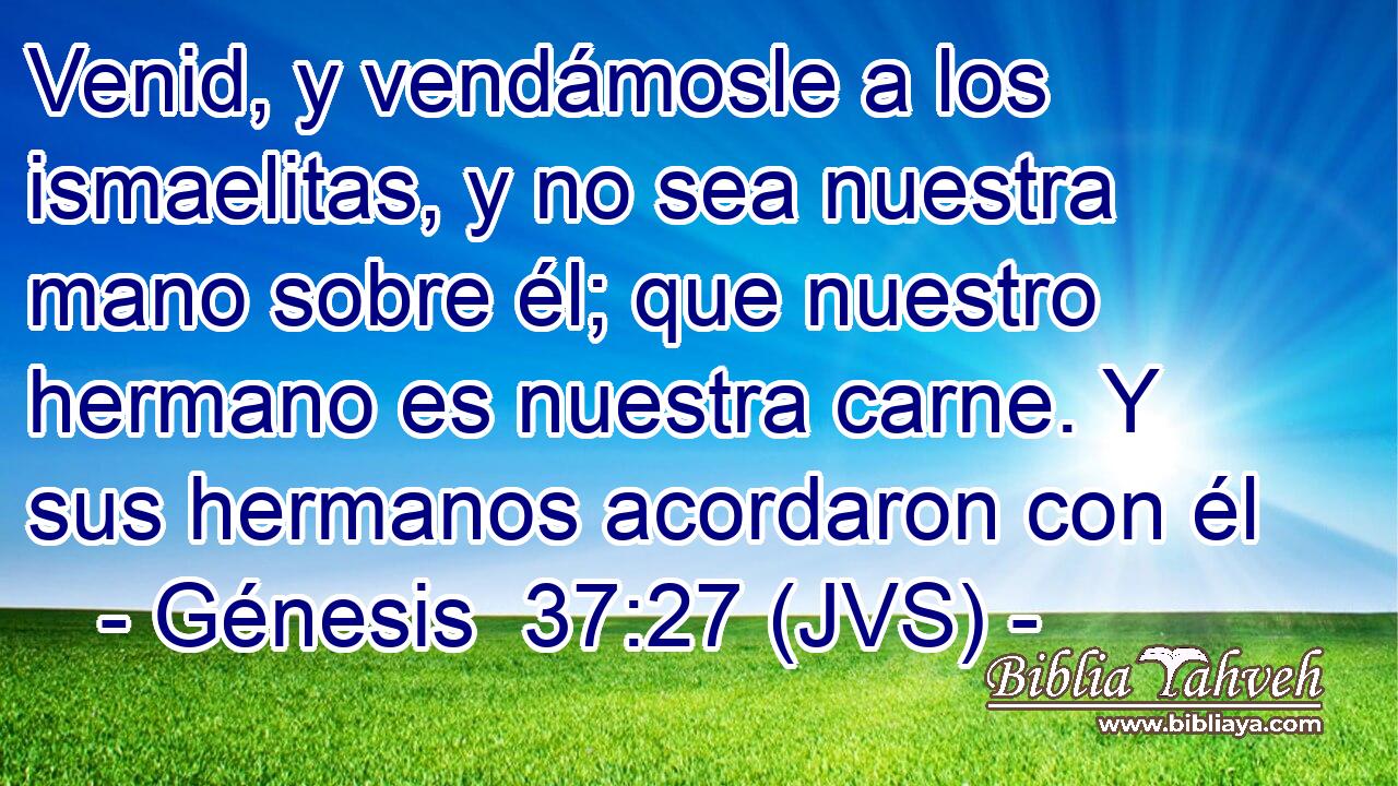 Venid, y vendámosle a los ismaelitas, y no sea nuestra mano sobre él; que nuestro hermano es nuestra carne. Y sus hermanos acordaron con él