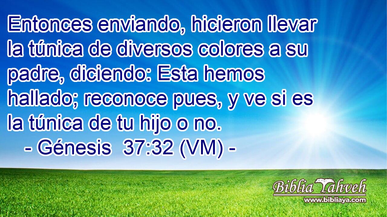  Entonces enviando, hicieron llevar la túnica de diversos colores a su padre, diciendo: Esta hemos hallado; reconoce pues, y ve si es la túnica de tu hijo o no. 