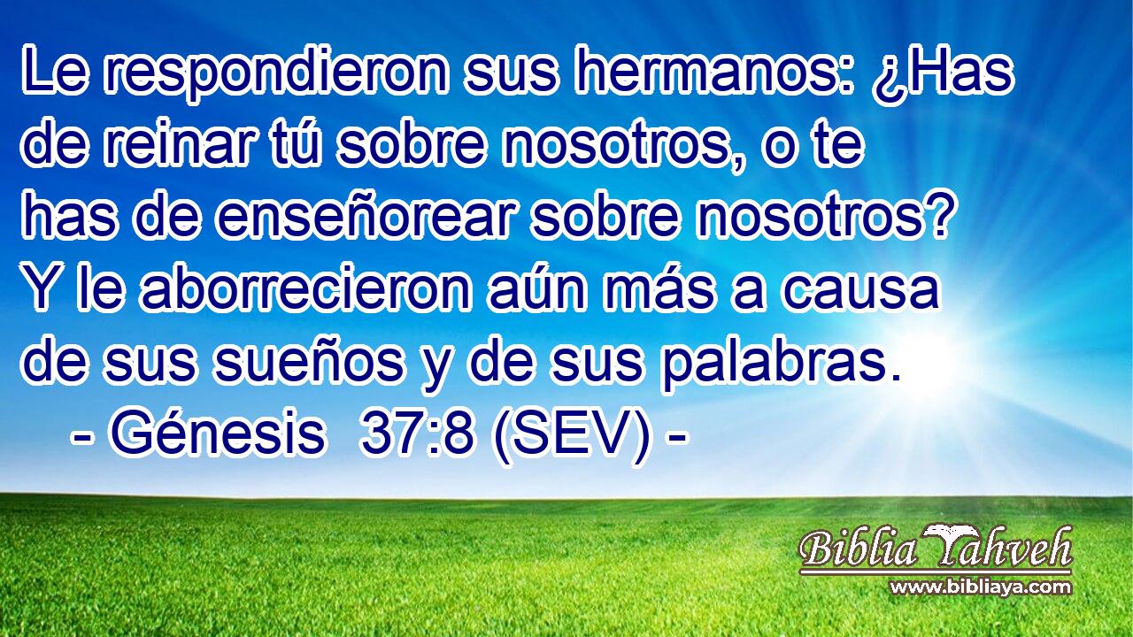 Le respondieron sus hermanos: ¿Has de reinar tú sobre nosotros, o te has de enseñorear sobre nosotros? Y le aborrecieron aún más a causa de sus sueños y de sus palabras.