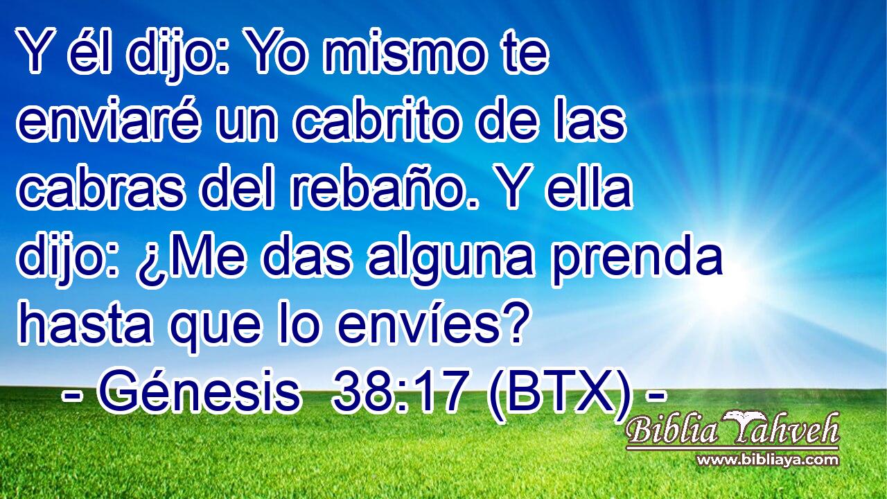 Y él dijo: Yo mismo te enviaré un cabrito de las cabras del rebaño. Y ella dijo: ¿Me das alguna prenda hasta que lo envíes?