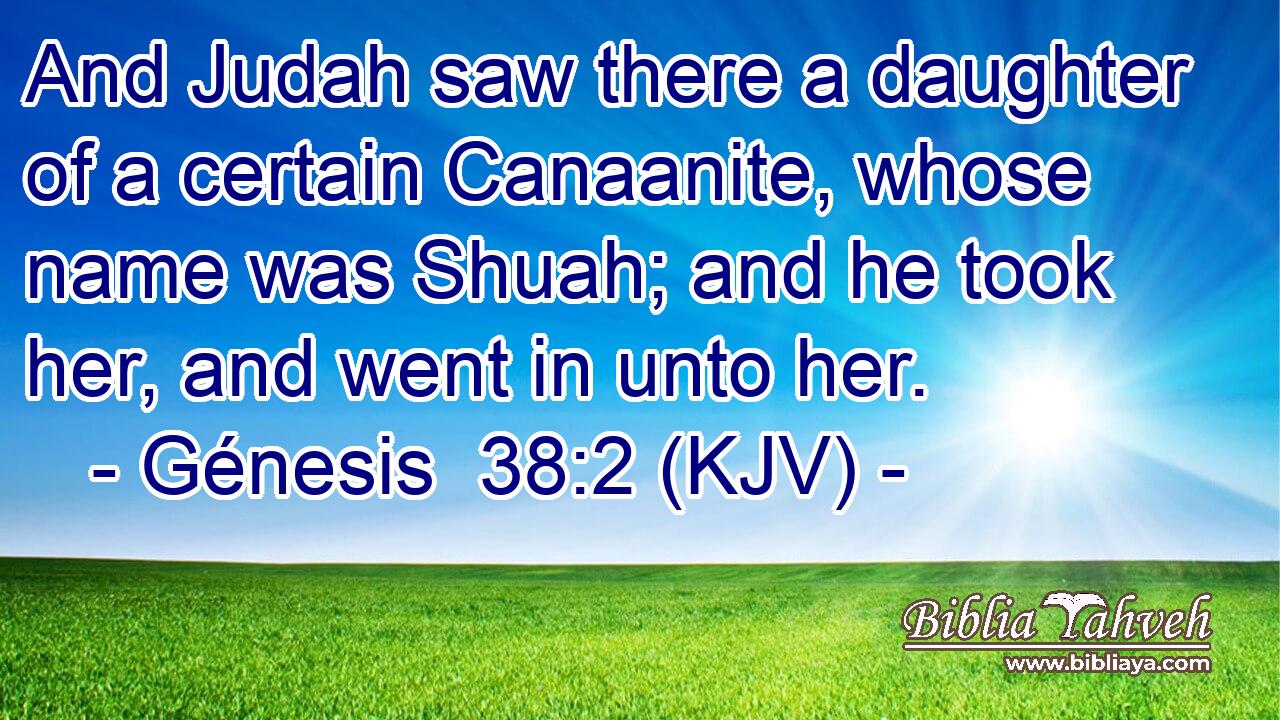 And Judah saw there a daughter of a certain Canaanite, whose name was Shuah; and he took her, and went in unto her.