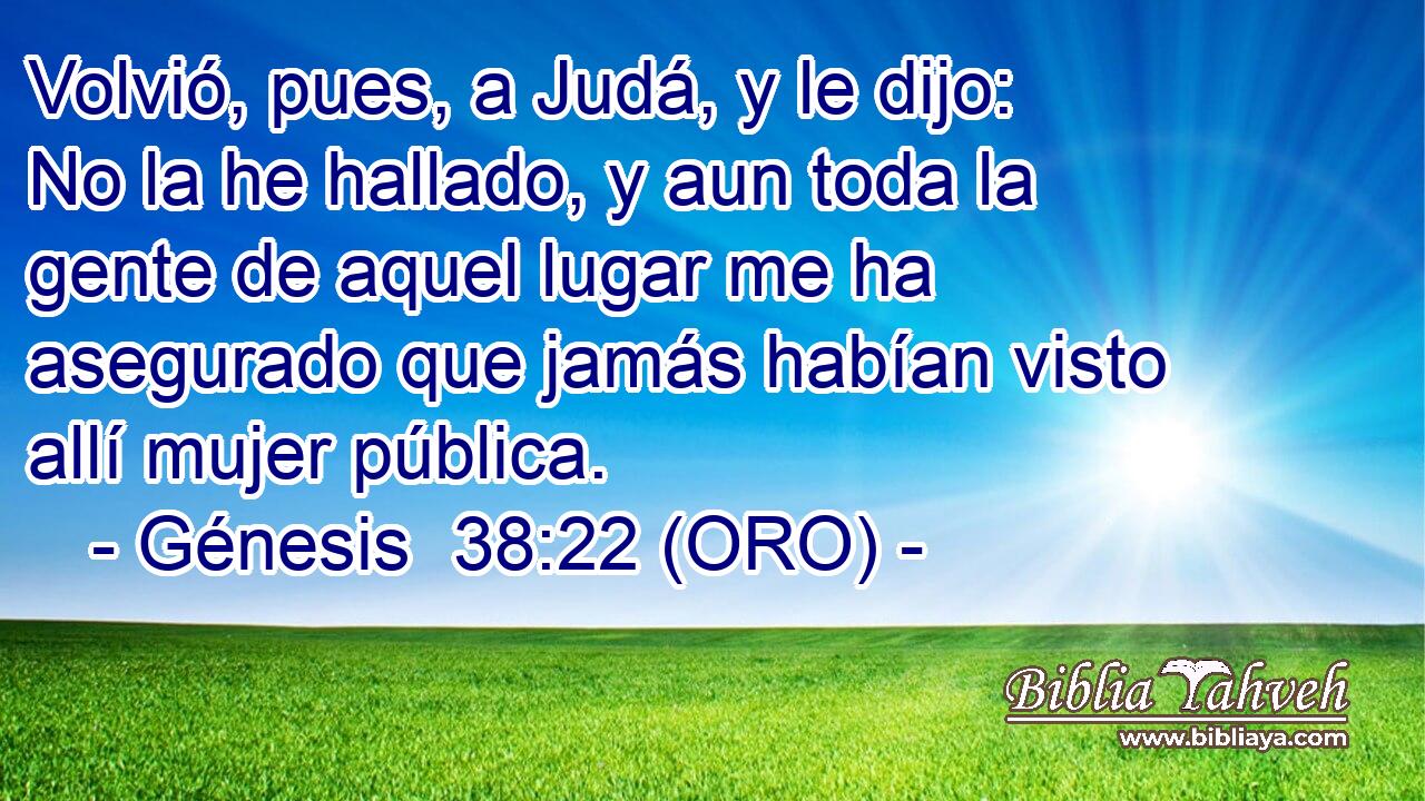  Volvió, pues, a Judá, y le dijo: No la he hallado, y aun toda la gente de aquel lugar me ha asegurado que jamás habían visto allí mujer pública. 