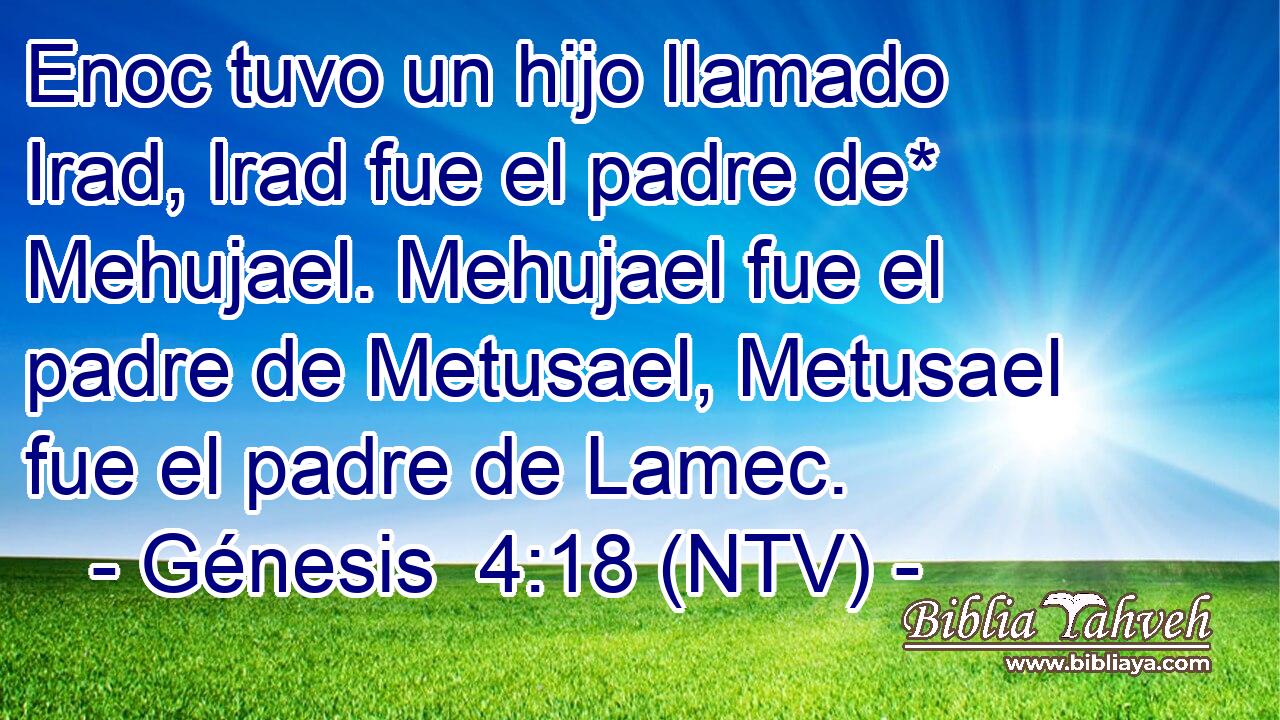 Enoc tuvo un hijo llamado Irad, Irad fue el padre de* Mehujael. Mehujael fue el padre de Metusael, Metusael fue el padre de Lamec.