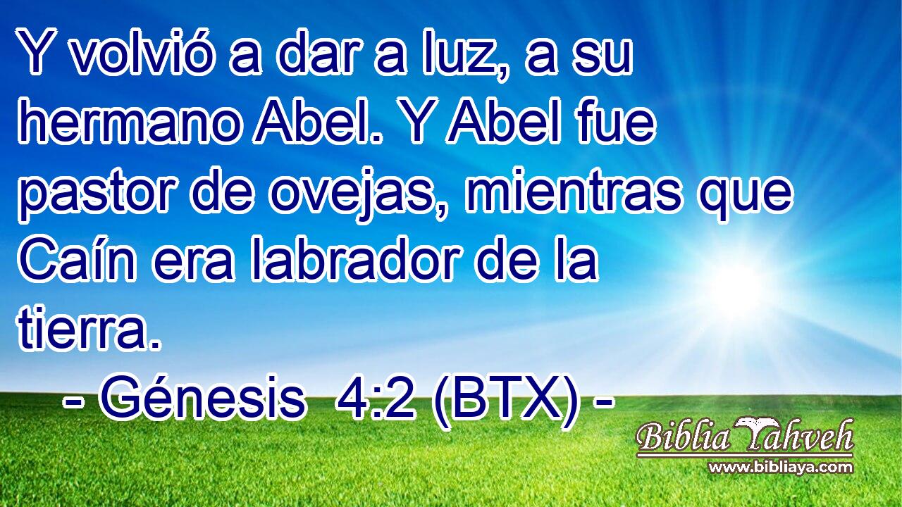 Y volvió a dar a luz, a su hermano Abel. Y Abel fue pastor de ovejas, mientras que Caín era labrador de la tierra.